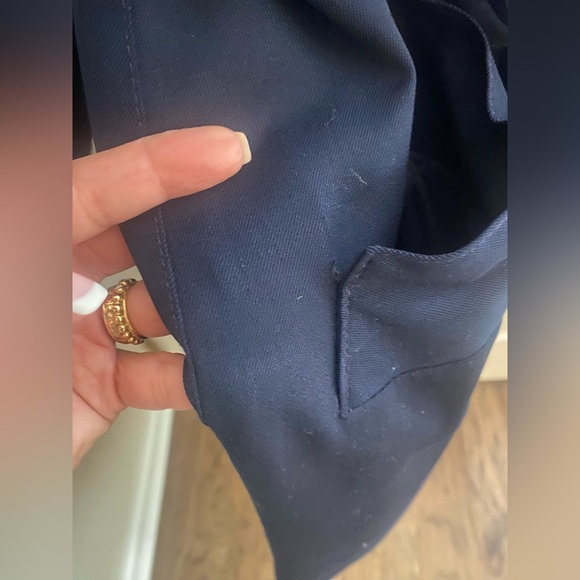 VINTAGE 90’s Talbots Navy Wool Gold Buttons Classic Trench Coat Sz 14 Petite - Picture 9 of 11